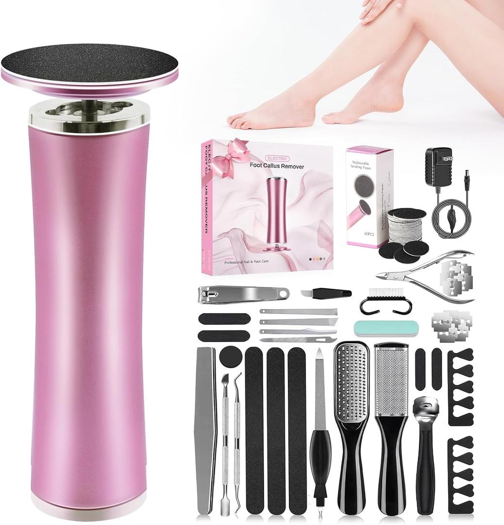 Electric Foot Callus Remover with 36 in 1 Pedicure Kit | Adjustable Speed | Up to 800 RPM | 60 Pcs Sandpaper Discs | Professional Electric Callus Remover for Feet for Dead Skin and Calluses (Pink)
