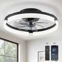 LEDIARY Ceiling Fans with Lights and Remote, 19.7 Inch Low Profile Ceiling Fan, 6 Speeds, Reversible, Dimmable Flush Mount Fan Light, Modern & Bladeless Ceiling Fan with Light for Bedroom, Black