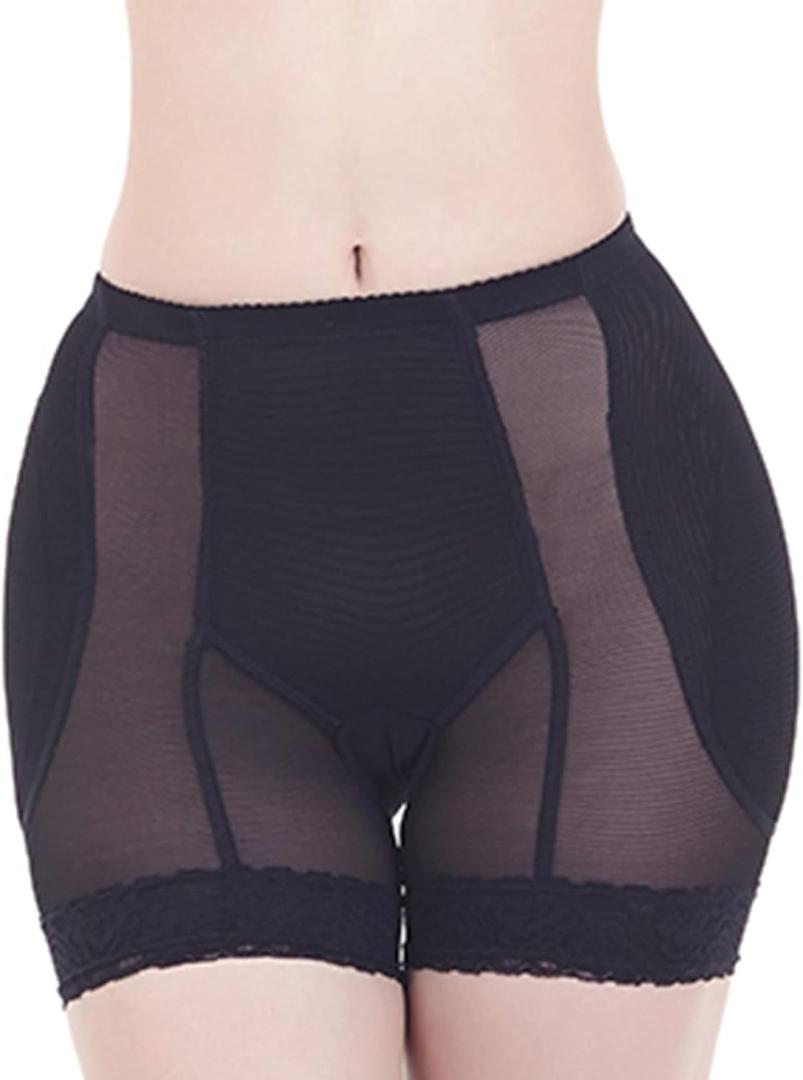 Lu's Chic Women's Padded Shapewear Shorts Hip Padding Lifter Panties Mesh Body Shaper Shorts Shapewear (Black-1)