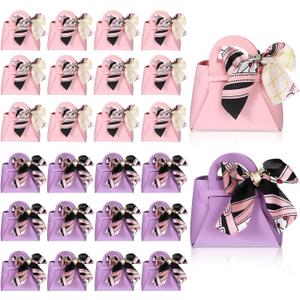 zisiueel 24 Pcs PU Leather Purse Gift Bags with Handles Ribbon Purse Party Favor Bags for Baby Showers Birthday Wedding Candy