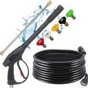 Selkie Pressure Washer Gun with Extension Wand and 26" Hose, Pressure Washer Gun with 26inch Pressure Washer Hose,16inch Extension Wand, 5 Nozzle Tips, and M22 15mm & M22 14mm Fitting, 4000 PSI