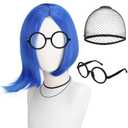 Blue Wigs for Women, Short Blue bob Wigs Sadness Cosplay Wig Anime Synthetic Hair for Halloween Costume Party (1 Glasses+ 1 Hair Cap)