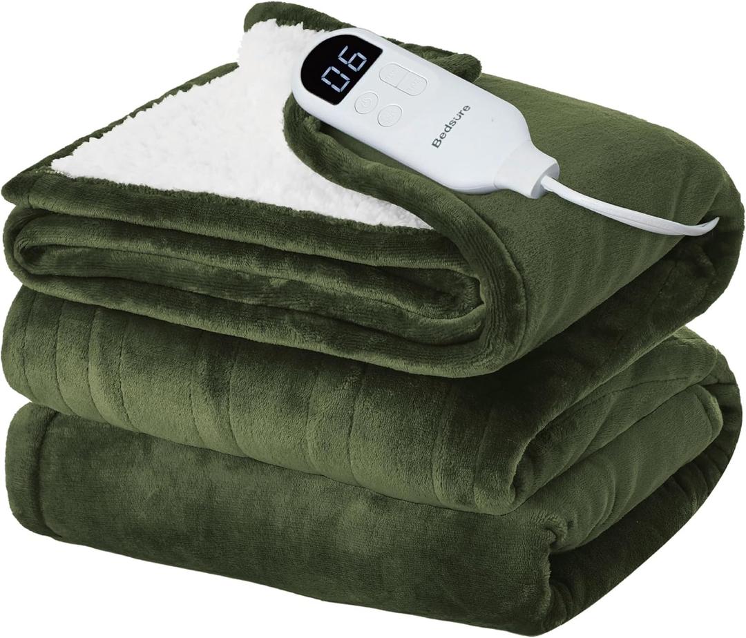 Bedsure Electric Blanket Full Size - Soft Flannel Heated Blanket Full, Fast Heating with 6 Time Settings (Up to 10H) & 6 Heat Settings, Warm Gift for Grandma (72x84 inches, Olive Green)