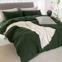 Queen Cooling Duvet Cover Set - 3 Pieces 100% Cotton Bedding, Breathable, Crisp Linen-Like Texture, Naturally Soft & Gets BetterHidden Zipper & Corner Ties Forest Green, 90"x90"