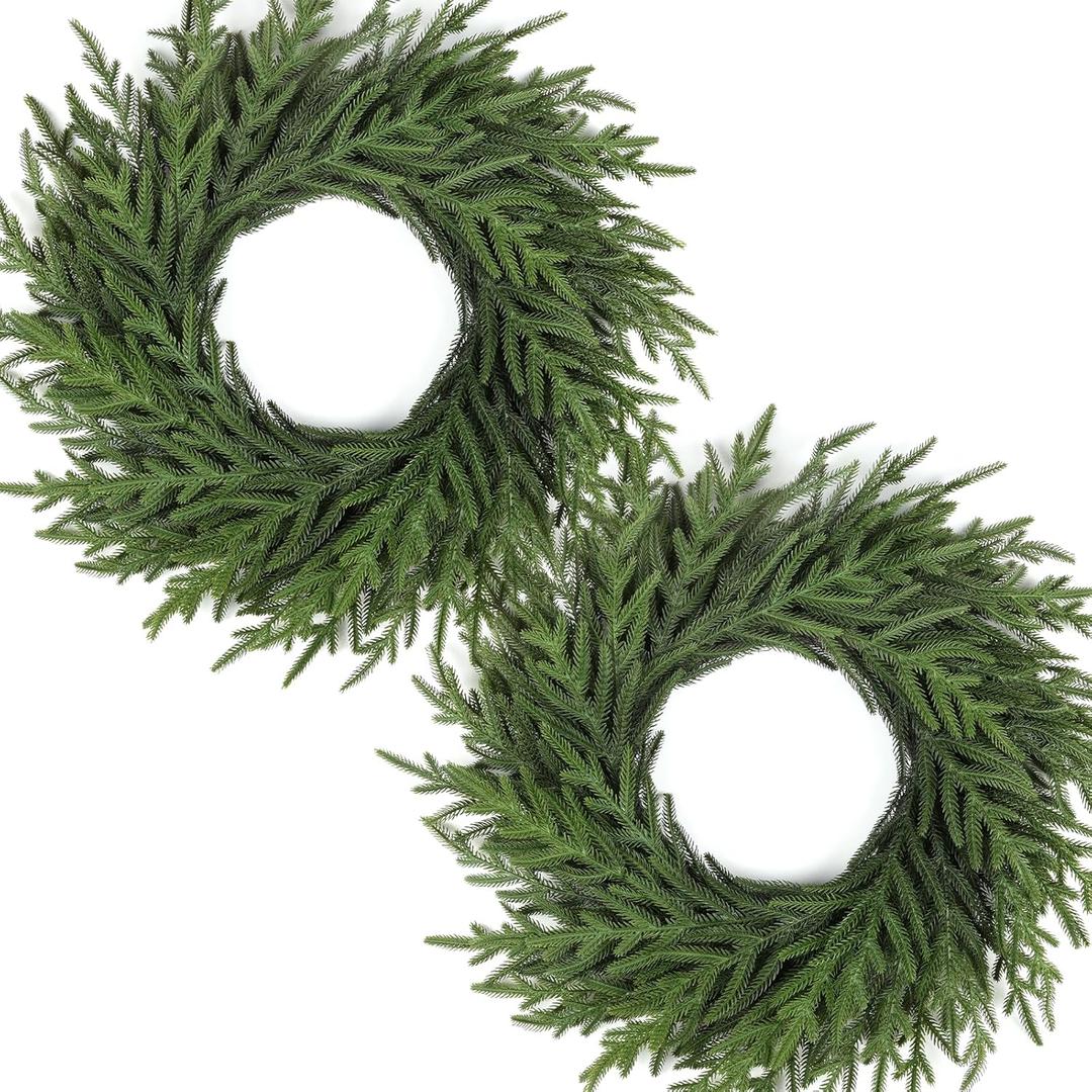 Artgar 26 Inch Pine Wreath - Christmas Wreaths for Front Door - Real Touch Pine Wreath - Large Artificial Green Wreaths for Walls Windows Porches Farmhouse Indoor Outdoor Home Decor (2 Pcs)