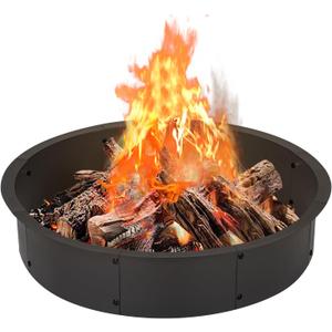 OUSHENG 36 Inch Round Fire Pit Ring Insert for Outside Wood Burning, 39 Inch Outer Large Solid Steel Firepit Liner for Above or In-Ground Outdoor DIY Camping Garden Patio Backyard