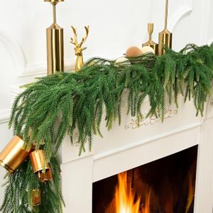 Real Touch Norfolk Pine Christmas Decorations - 5.9 FT Faux Cedar & Pine Garland for Mantle, Table, Front Door - Indoor/Outdoor Holiday Decor (1 Pack 5.9 FT)