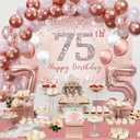 Trgowaul 75th Birthday Decorations Balloon Set Women's Arch, Rose Gold 75th Birthday Banner and Party Tablecloth, Belt and Tiara, Pink Gold 75th Balloon, Pink Birthday Cake Top, Latex Balloon * 60
