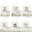 Aliceset 12 Pcs Christian Gift for Women Including 6 Bible Verse Tote Bags 6 Inspirational Makeup Bags with Zipper Religious Motivational Christian Gifts for Coworkers Church(Beige,Classic)