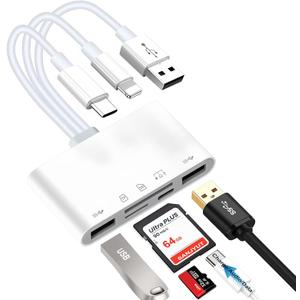 7-in-1 Memory Card Reader Universal Card Reader for iPhone/iPad with USB/USB C Connector & SD/TF Card Slots USB OTG Adapters Supports SD/Micro SD/SDHC/SDXC/MMC Memory Cards Plug and Play
