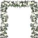 DearHouse 2Pack Artificial Peony Flower Garland - 6ft/Strand Silk Peony Flower Greenery Garland with Fake Willow Leaves for Wedding Ceremony Backdrop Party Table Centerpieces Decor (White)