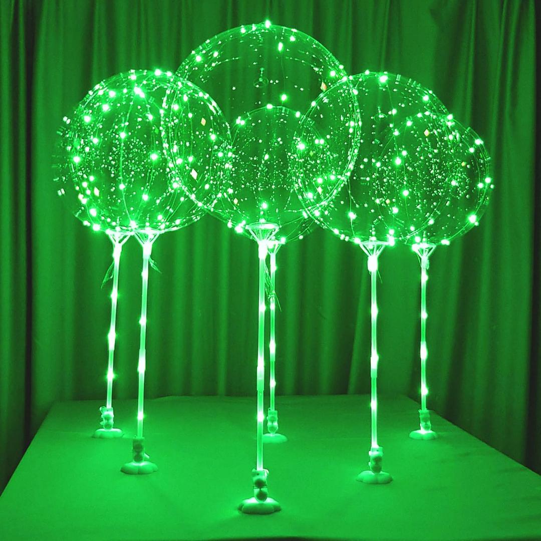 Lightsfever Green LED Balloons 6pc Light up Balloon with sticks and stands and batteries, for tabletop no helium required DIY Kit (Green)