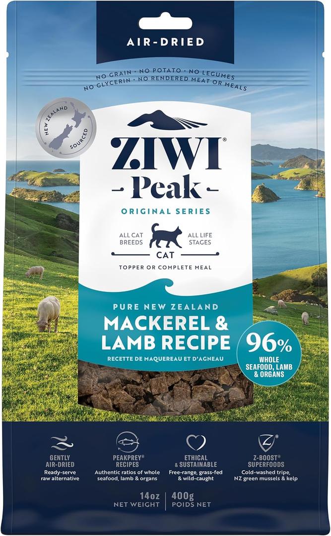ZIWI Peak Air-Dried Cat Food Mackerel & Lamb - All Natural, High Protein, Grain Free, Limited Ingredient w/ Superfoods (14oz) (EXP 01/13/28)