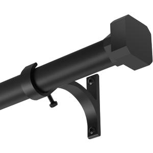 Window Curtain Rods 28 to 48 Inches, 1 Inch Heavy Duty Modern Decorative Telescoping Drapery Rod with Solid Aluminium Alloy Brackets and Square Finials, Length Adjustable, Matte Black