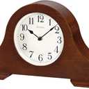 Bulova B1931 Sturbridge Brown Cherry Hardwood Tambour Shape Decorative Mantel and Table Top Clock with Cream Dial and Metal Spade Hands