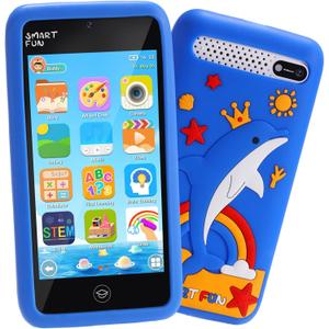 Kids Toys Smart Phone, 3.97" Touchscreen, Dual Camera with Stickers, 220+ Educational Puzzle Games, Toddler Learning Toys with Parental Control, Birthday Gifts for Kids Age 3-12 (Black & Blue)