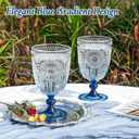 XUWAIDSGN 6Pcs Plastic Vintage Wine Glasses 13.5oz Reusable Embossed Goblet Glasses Blue Gradient Retro Wine Glassware Unbreakable Stemmed Champagne Water Cups for Wine Cocktail Juice Wedding