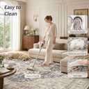 Area Rug Living Room Rugs - 12x15 Washable Boho Rug Vintage Oriental Distressed Farmhouse Large Thin Indoor Carpet for Living Room Bedroom Under Dining Table Home Office - Cream Blue
