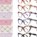 6 Pack Fashion Cat Eye Reading Glasses for Women Blue Light Blocking Oversized Spring Hinges Computer Readers, 2.25, Diopters