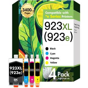 923XL 923 Ink Cartridges Combo Pack: Replacement for HP 923 923e Ink Cartridges for HP Printer OfficeJet Pro 8130e 8135e 8139e 8138e 8122e 8120 8124e 8125e 8130 8132e (4 Pack B/C/M/Y)