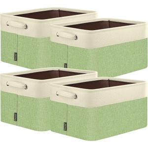BALEINE 4 Pack Fabric Closet Storage Bins for Shelves, Linen Closet Organizers and Storage, Decorative Baskets for Organizing, Shelf, Clothes, Home, Office (Green, 15''x11''x9.5'')