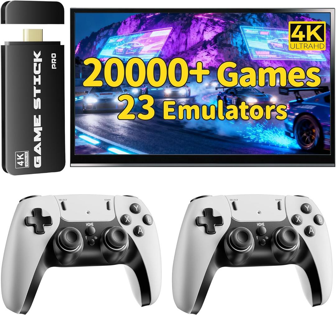 2025 Retro Gaming Console, 20K+ Classic Games, 23 Emulators, 4K HDMI Game Stick with Upgraded Dual 2.4G Wireless Controllers 64GB, Plug-and-Play Video Game Console for TV