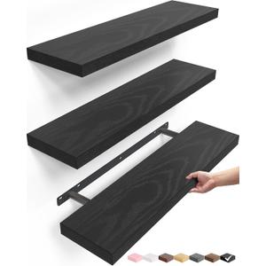 BAYKA Black Floating Shelves 22.5in, Set of 3, Wall Mounted for Wall Decor