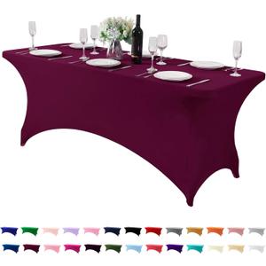 Spandex Table Cover for 6Ft or 4fT or 8ft Table Universal Fitted Stretch Tablecloth for Party, Banquet, Wedding and Events-Burgundy (72" x 30" (Rectangular))