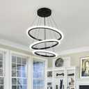 O'NEELDY Modern 3 Ring LED 52W Black Pendant Light with Irregular Ring Lights Adjustable Hanging Lamp for Dining Room Bedroom Kitchen Island Cafe