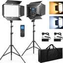 D50 Photography Lighting with Barn Door, 2-Pack 15.4" LED Video Light with Remote, 45W 3000K-8000K Dimmable Bi-Color Panel Light for Live Streaming/Wedding Shooting/Video Recording/Studio/Film