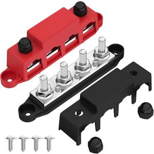 Joinfworld Bus Bar 12V 250A Power Distribution Block 4 x 3/8" Studs Marine Bus Bar 12 Volt Battery Busbar Terminal Block for Automotive, Car, Boat, Solar Wiring - Negative&Positive