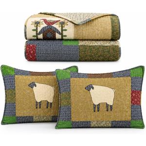 100% Cotton Patchwork Quilt Set Queen,Farmhouse Bedding,3-Piece | Breathable 100% cotton patchwork design,lightweight all-season comfort for master guest cottage or cabin bedrooms