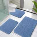OLANLY Bathroom Rugs Sets 3 Piece, Soft Absorbent Chenille Bath Mats and U-Shaped Contour Toilet Rug, Home Decor Accessories, Bath Mat Set for Bathroom (30"x20"+24"x16"+24"x20", Cornflower Blue)