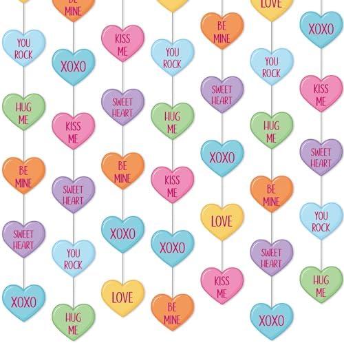 Capoda 8 Pcs Valentines Day Candy Heart Decorations Valentine Paper Heart Garland Decor Colorful Love Hanging Banners for Sweet Day Wedding Anniversary Birthday Party Supplies