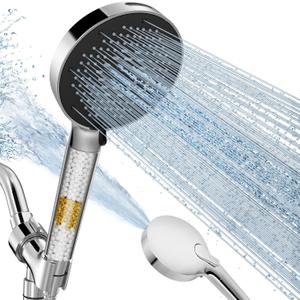 SR SUN RISE NSF Certified Filtered Shower Head with Handheld for Hard Water to Remove Chlorine High Pressure 9-Spray Setting (with Power Wash) Anti-Clog Nozzles (1 Filter, Chrome Silver)