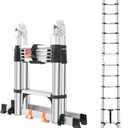 Telescoping Ladder A Frame 12.5 FT, Extension Ladder with Balance Bar & Stabilizers, Collapsible Foldable Ladder for Indoor & Outdoor & Rvs, Multi-Position Compact Ladder for Home, 330lbs Capacity