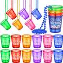 12 Pcs Birthday Squad Shot Glass Necklace Shot Cups Plastic Glasses on Beaded Necklace Funny Beaded Squad Cups for Adults Birthday Wedding Party Supplies Favors, 6 Colors