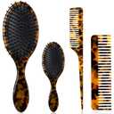 Meanplan Tortoise Shell Hair Comb Set Cellulose Acetate Paddle Detangler Brush Wide Tooth Comb Mini Tail Brushes Kit Grooming Tools for Women Men Thick Thin Curly Wavy Wet Dry Hair Gift