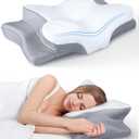 Cervical Neck Pillow for Sleeping, Ergonomic Memory Foam Pillows Pain Relief Pillow for Neck and Shoulder Support, Odorless Bed Pillow with Cooling Pillowcase for Side Back Sleeper