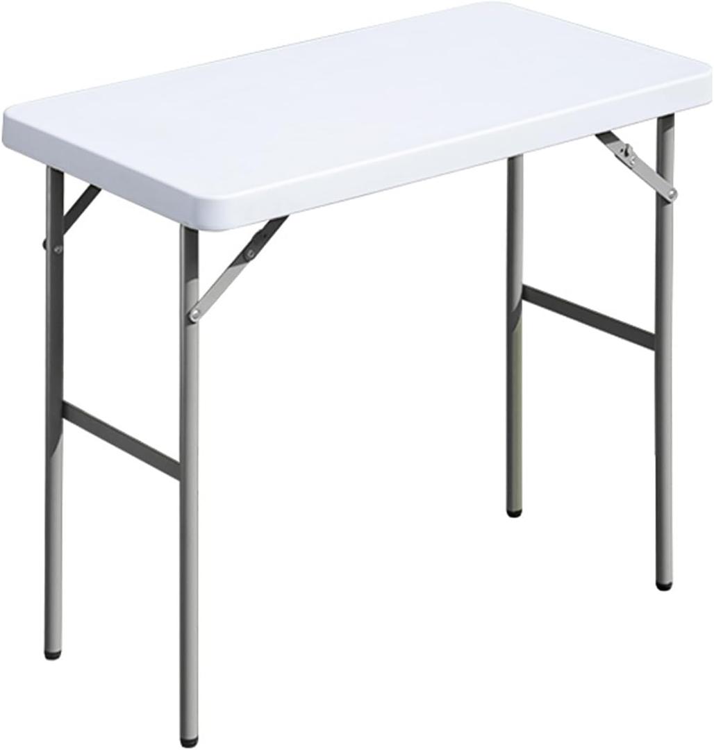 Folding Table 2.7ft Rectangular All-Occasion Plastic Folding Event Table for Indoor and Outdoor, Portable Desk, Camping, Durable and Stable, HDPE and Steel, Wide Application, White