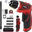 Cordless Electric Screwdriver Set, 8V 10Nm Rechargeable Screwdriver Kit with 89pcs Accessories, 10+1 Torque Settings, 2 Position Handle, Battery Indicator, Flexible Shaft, LED Light (Red)