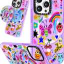 for iPhone 14 Pro Max Case for Women - Cute Design Girls Compatible with Magsafe Magnetic Ring Holder Stand Art Crayon Painting Phone Covers Aesthetic Girly TPU Funda for 14 Pro Max