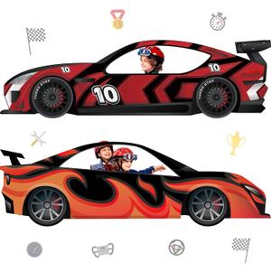 2PCS Race Cars Photo Booth Props Large Fabric Race Car Party Decorations Banner Sign Car Shaped Photo Prop Racing Themed Selfie Frame Background Backdrop DIY Race Car Birthday Decorations for Boys