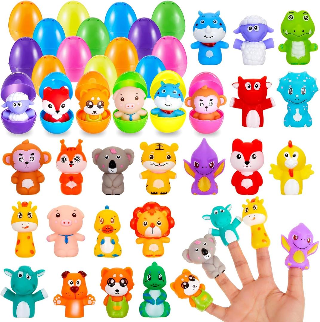 Civaner 40 Pcs Easter Eggs with Finger Puppets Prefilled Egg with Cartoon Animal Puppets Easter Basket Toys Soft Plush Dolls Props for Party Basket Stuffers (Modern Style)