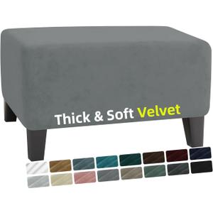 MAXIJIN Velvet Ottoman Cover Rectangular Stretch Square Ottoman Covers Slipcover Rectangle Washable Foot Stool Cover Thick Storage Protector with Elastic Bottom (Ottoman Small, Light Grey)