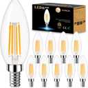Dimmable Candelabra LED Light Bulb 40W Equivalent, E12 Chandelier Light Bulbs Warm White 3000K , 400LM, CRI 85+, B11 Type B Ceiling Fan Bulb 4W, Clear Filament Candle Light Bulbs Small Base, 10 Pack