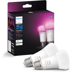 Philips Hue A19 LED Smart Light Bulbs - Flicker-Free 75w Light Bulbs - Control with Hue App - Compatible with Alexa, Google Assistant, and Apple HomeKit - E26 Base - 2 Pack