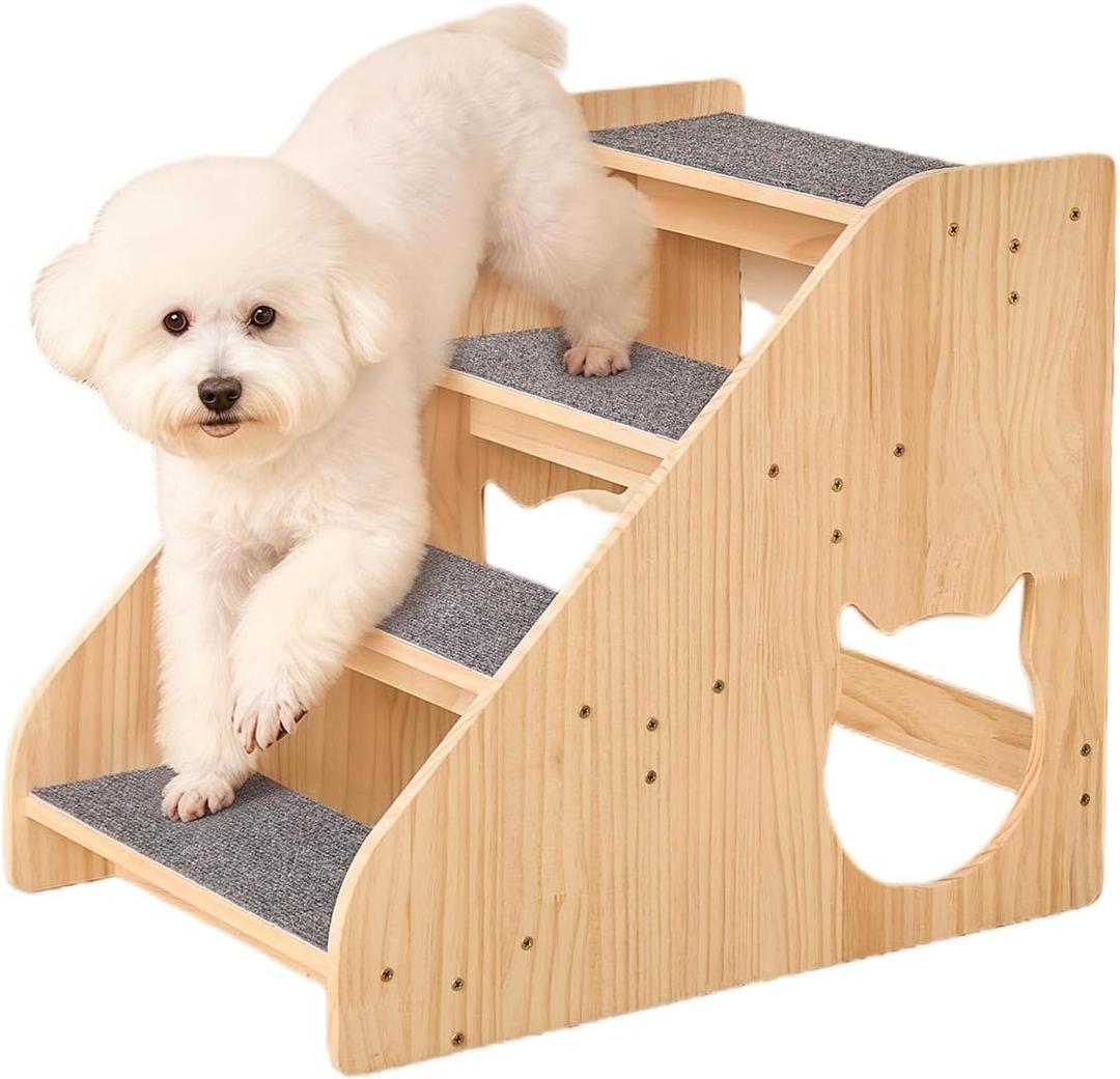 Dog Stairs for Small Medium Large Dogs 17.72" H Load Capacity 150lbs Solid Wood Non-Slip Sturdy Pet Steps for Bed & Couch 4 Step 15.75 * 22.44 * 17.72"