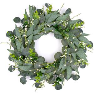 VioletEverGarden 20 Inch Green Wreaths for Front Door Artificial Eucalyptus Wreath Greenery Wreath with Berry for All Seasons Home Wall Window Decorations