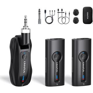 KIMAFUN Dual Wireless Microphone System, Compact Lavalier Laple Mic for Speaker, Camera, Teacher, G70-1(2TX1RX)